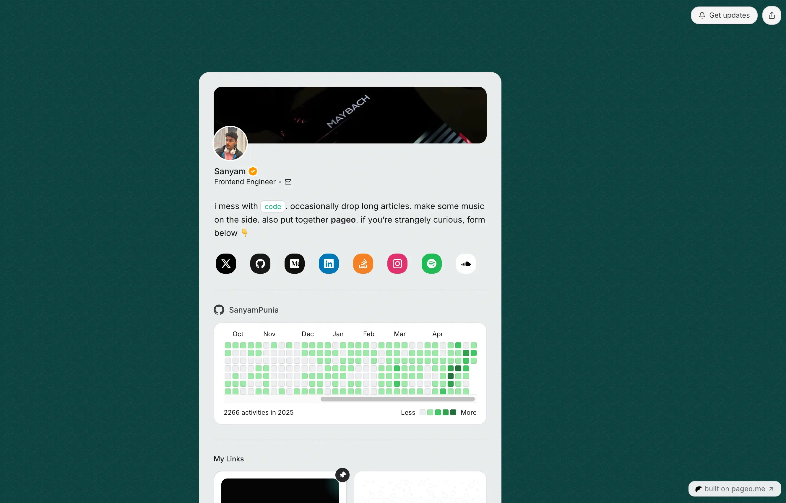 pageo bio page with contact form capturing inbound